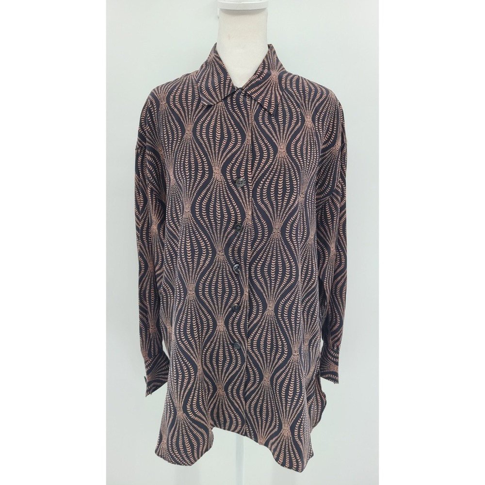 Womens 100% SILK Shirt MAURICE SASSON Kikit Small Vintage 90s Black‎ Psychedelic
